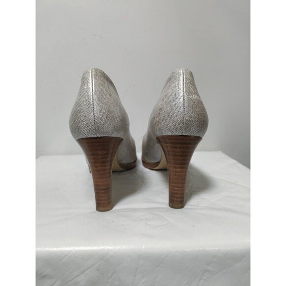 Stuart Weitzman Slip On Stiletto Heels Platform Pump Shoes Linen Pale Summer 10N - Picture 5 of 10